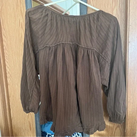 American Eagle Outfitters Brown Flowy Boho Button-Up Blouse - Picture 5 of 5